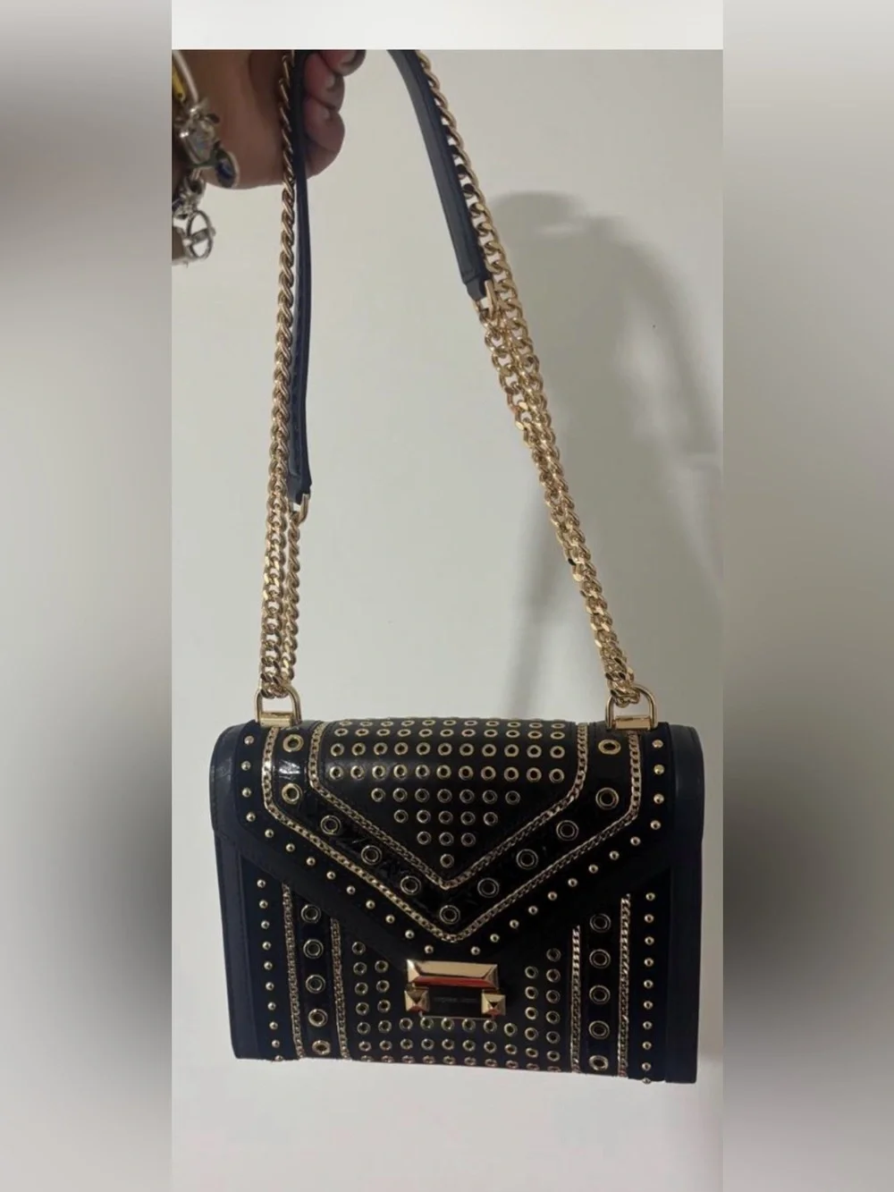 Michael Kors Black Crossbody Bag with Gold Studs & Chain